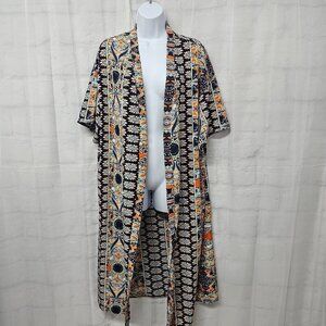 Kimono Blue Orange Boho Open Hippie Gypsy Festival Floral OSFA